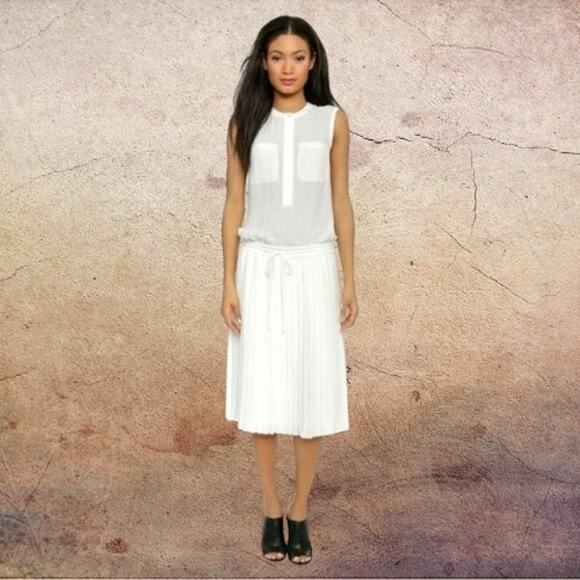 Vince Dresses & Skirts - Vince Women's White Half sheer half pleated sleeveless shirt dress size M